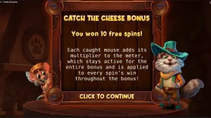 Tampilan visual slot Peek & Pounce dengan kucing dan tikus