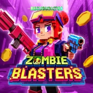 Tampilan layar permainan slot Zombie Blasters dengan tema arcade retro